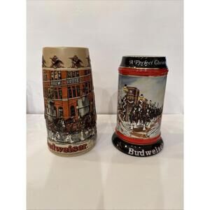 Budweiser Beer Stein Collector's Series Set Of 2 A Perfect Xmas & St Louis Brew